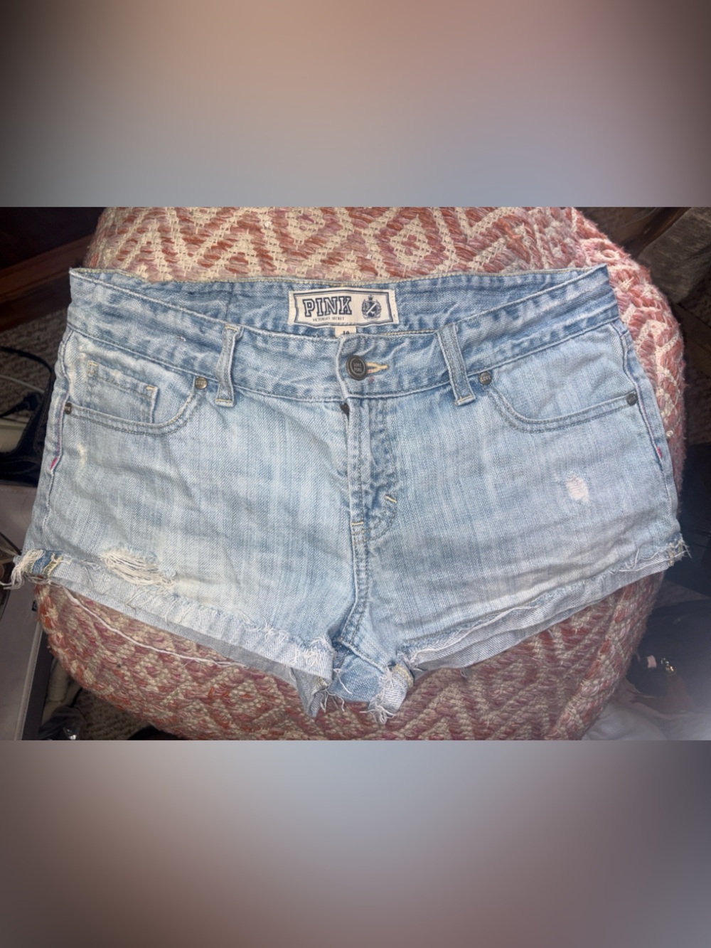 PINK Light Wash Denim Cutoff Shorts